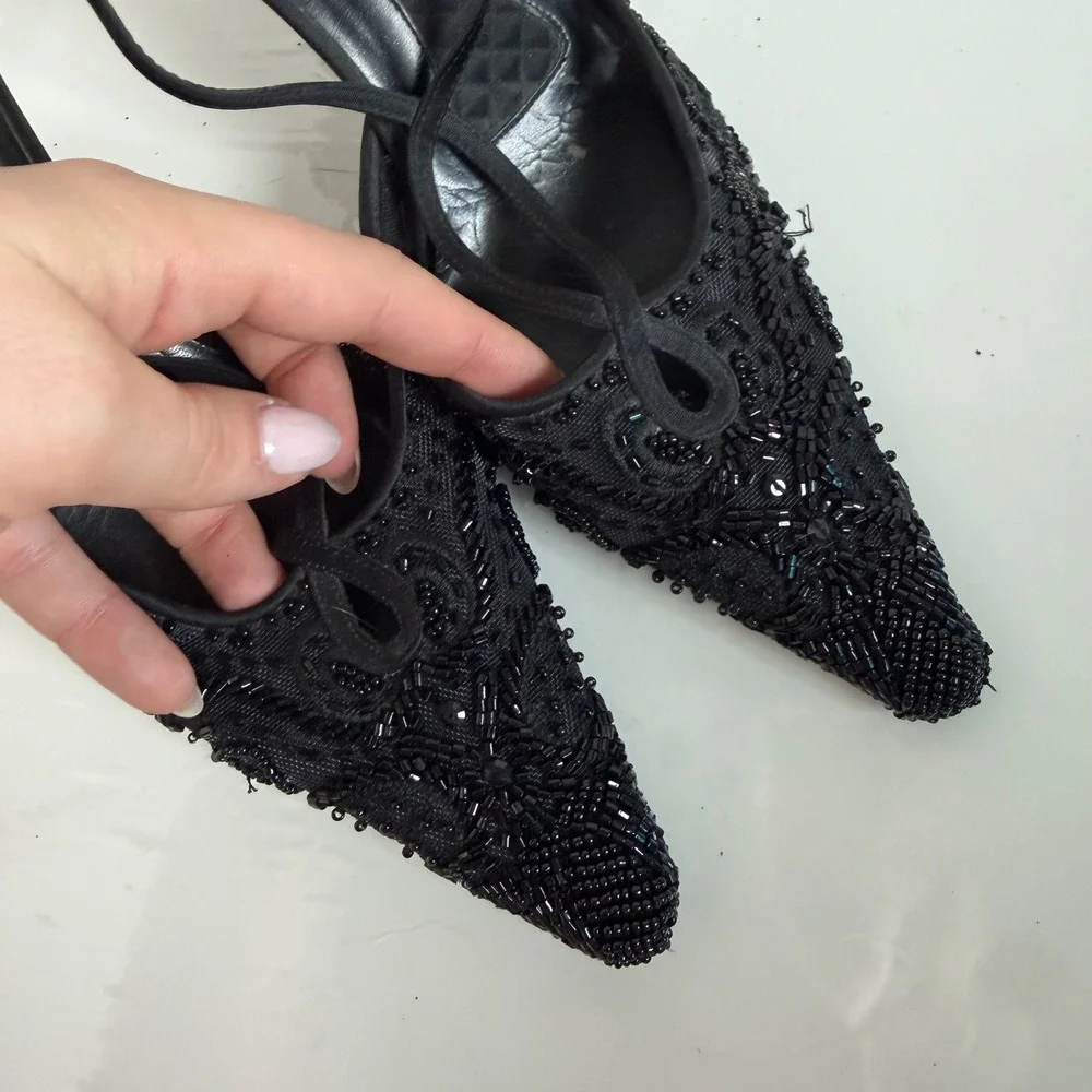 Vintage Y2K Valerie Stevens Beaded Snip Toe Heels Size‎ 6.5